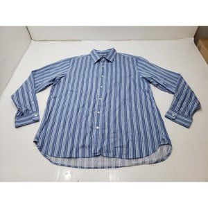 Michael Kors Mens Shirt Long Sleeve Collared 100% Cotton Blue Striped Size XL